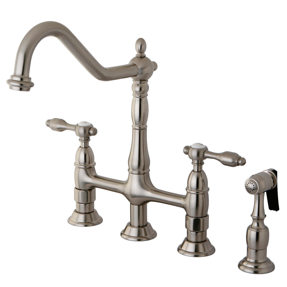 Kingston Brass KS1275TALBS Tudor Bridge Kitchen Faucet with Brass Sprayer