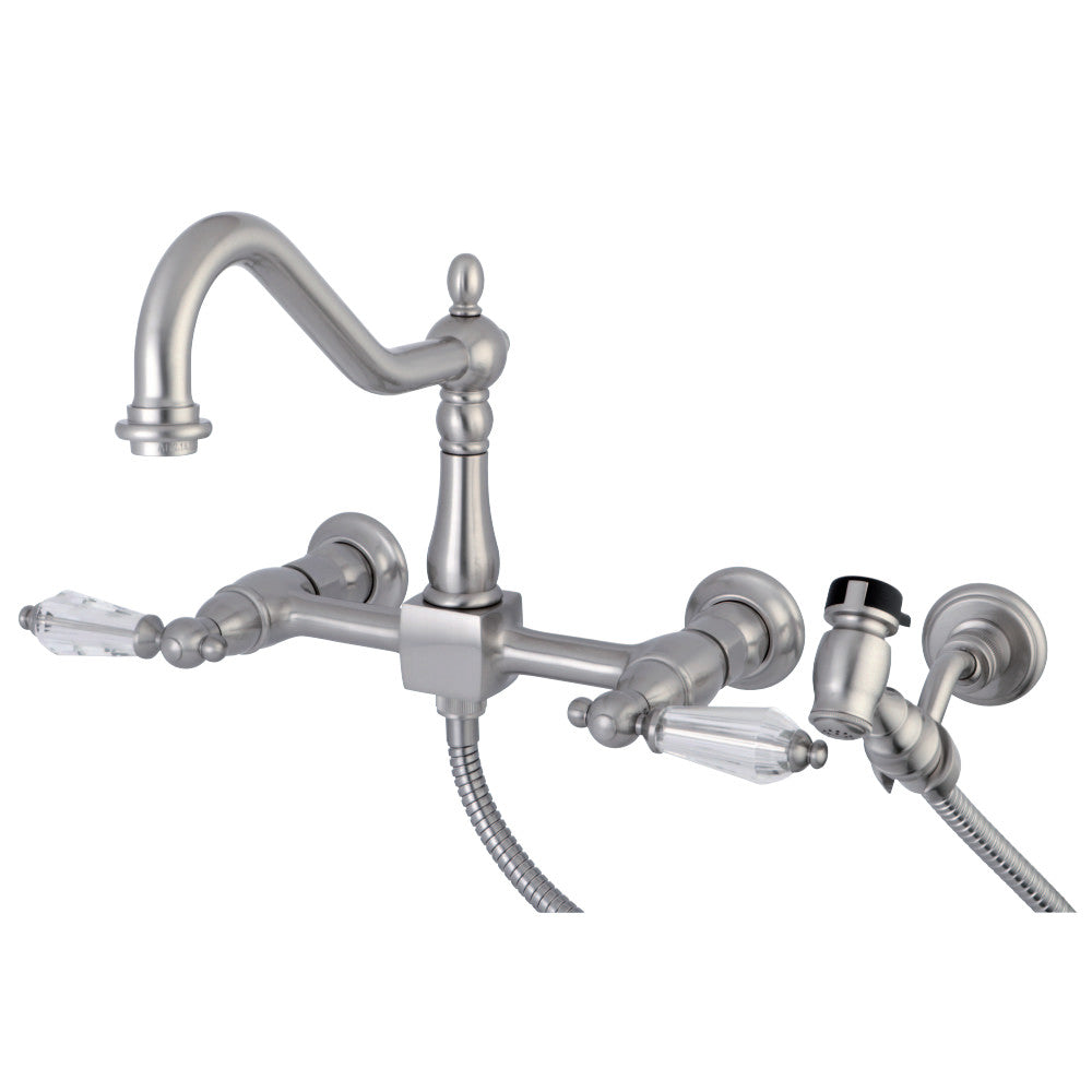Kingston Brass KS1241WLLBS Wilshire Wall Mount Bridge Kitchen Faucet with Brass Spray