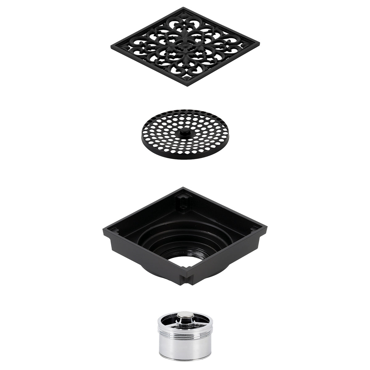Kingston Brass Watercourse Scroll 4" Square Grid Shower Drain