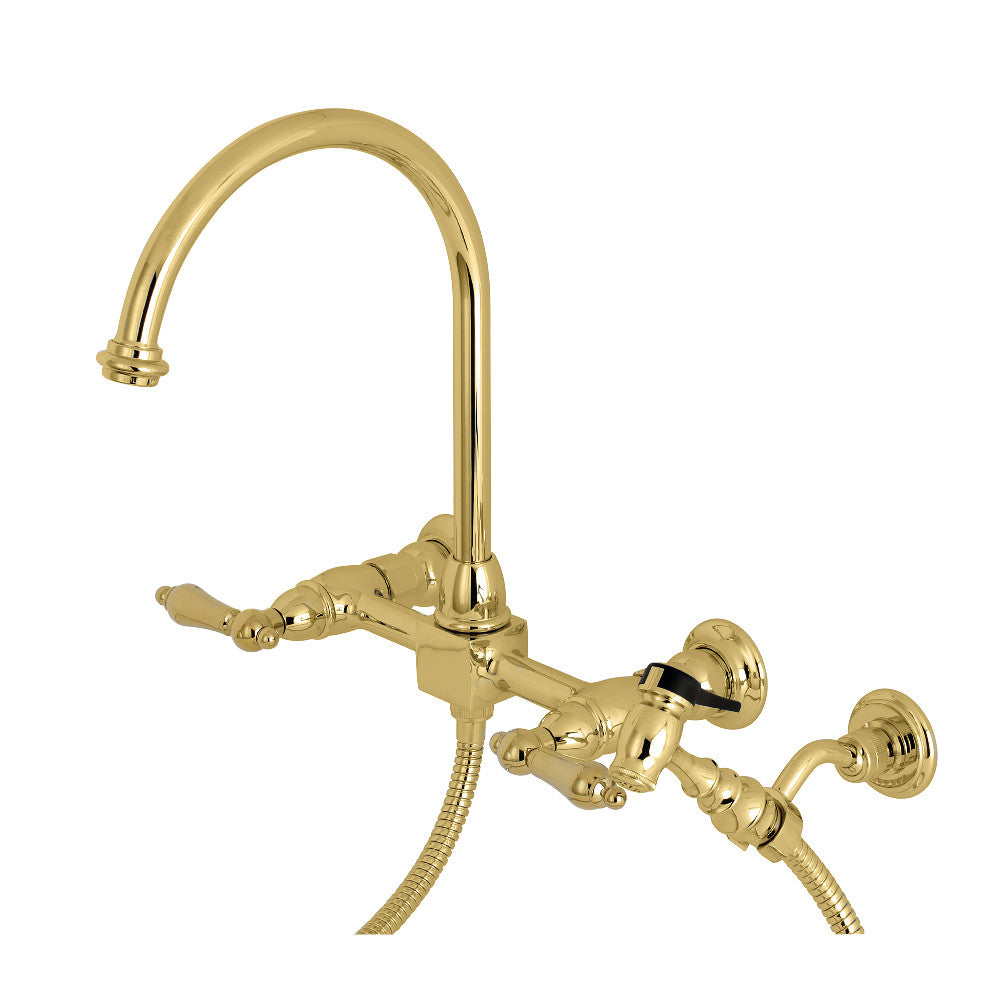 Kingston Brass KS1291ALBS Restoration Wall Mount Bridge Kitchen Faucet with Brass Sprayer