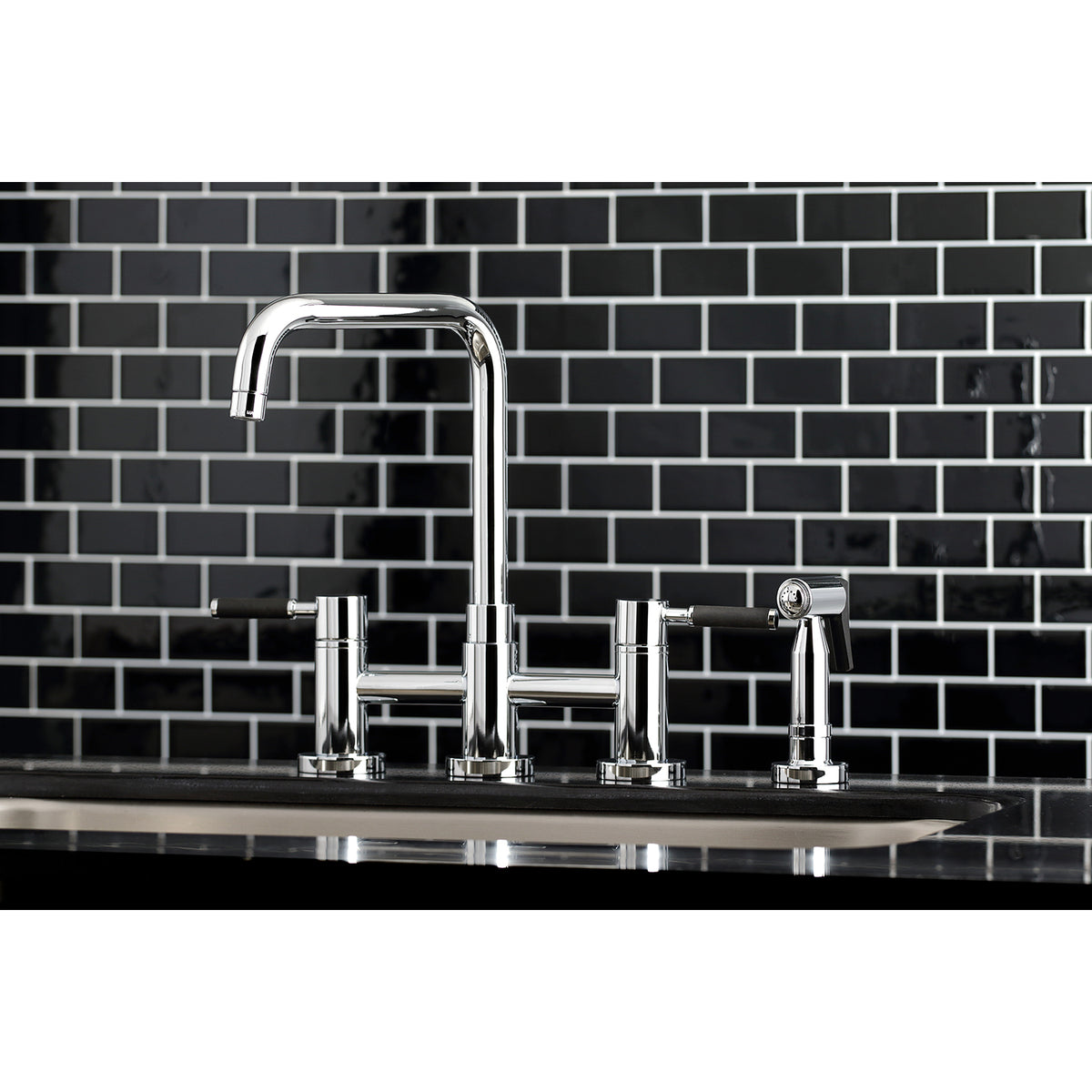 Kingston Brass KS8288DKLBS Concord Two-Handle Bridge Kitchen Faucet with Brass Side Sprayer