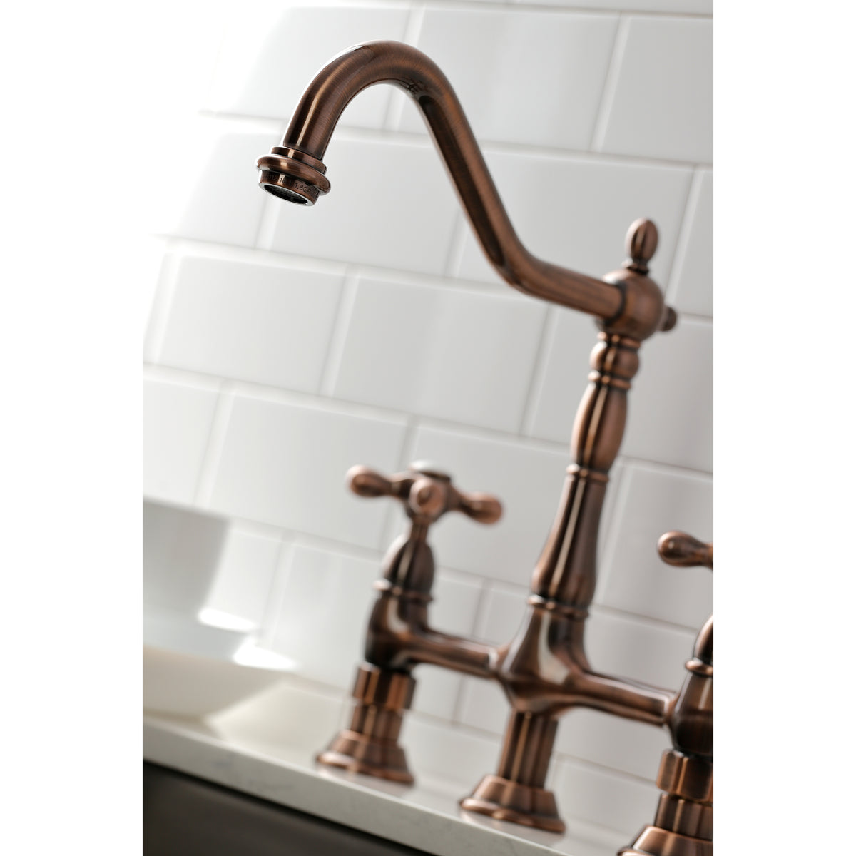 Kingston Brass KS1270AXBS Heritage Bridge Kitchen Faucet with Brass Sprayer