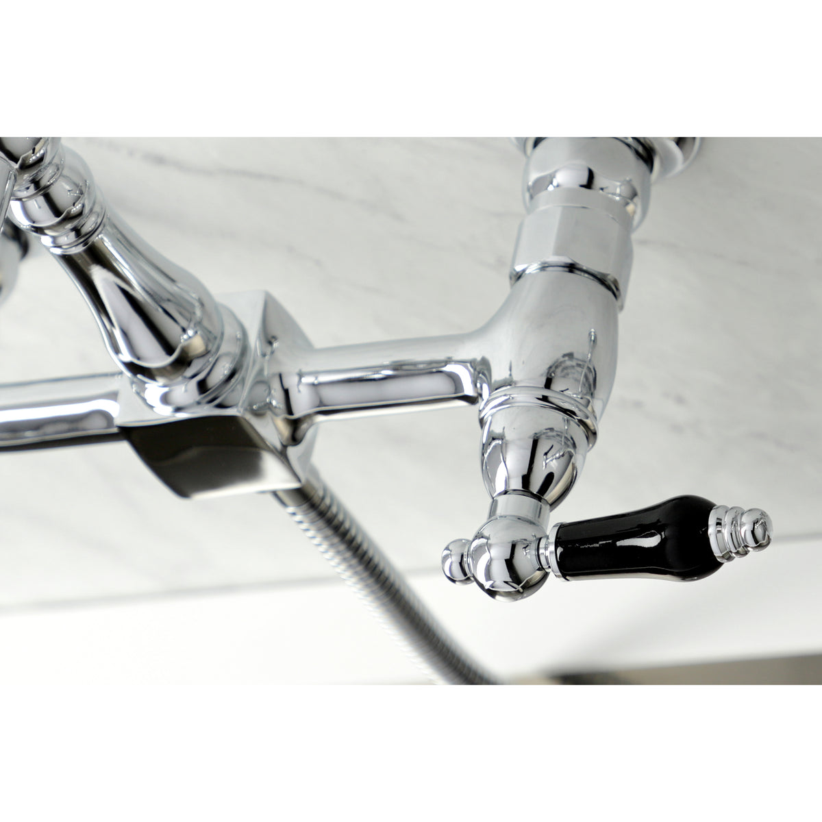 Kingston Brass KS1262PKLBS Duchess Wall Mount Bridge Kitchen Faucet with Brass Sprayer