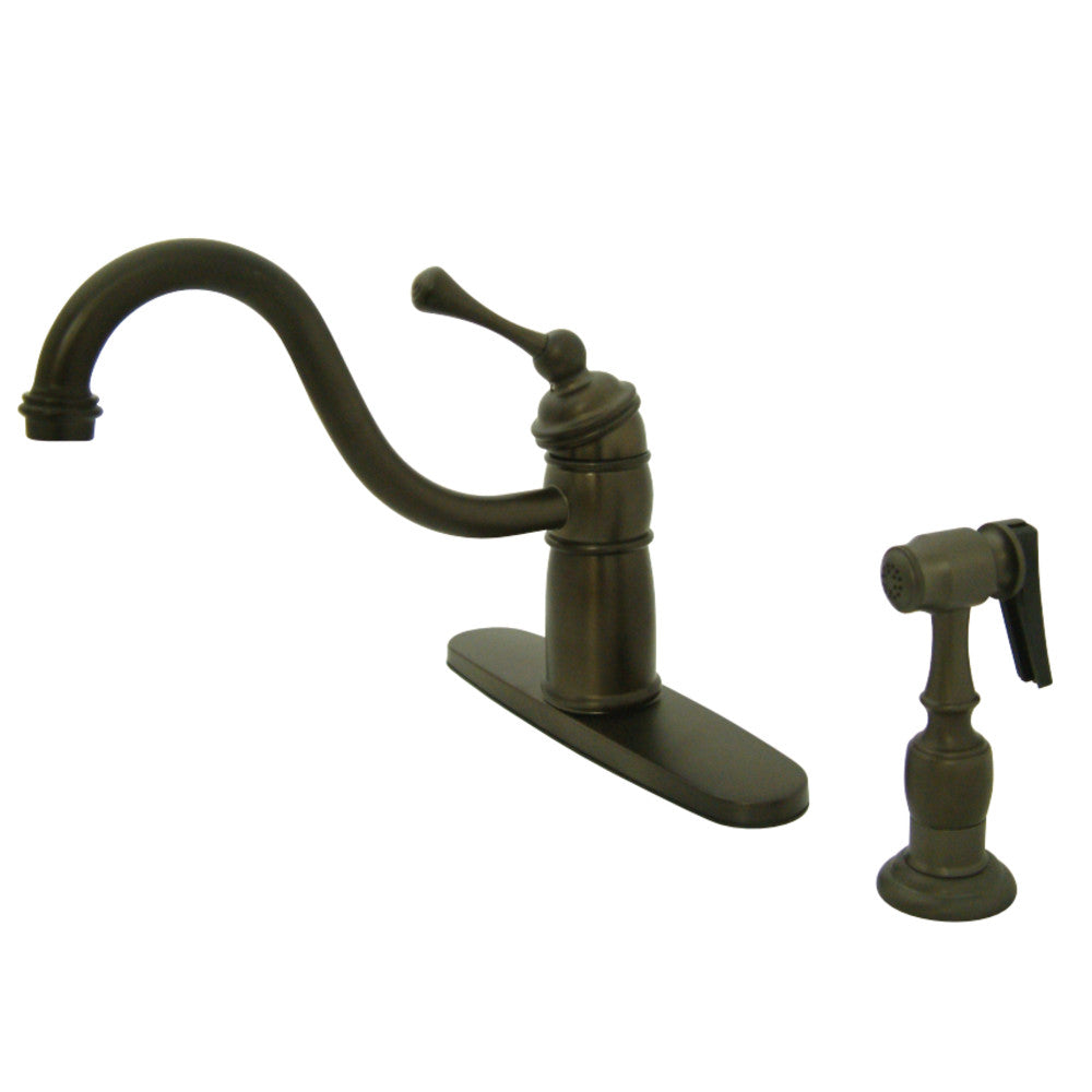 Kingston Brass KB1571BLBS Victorian Mono Block Kitchen Faucet with Brass Sprayer