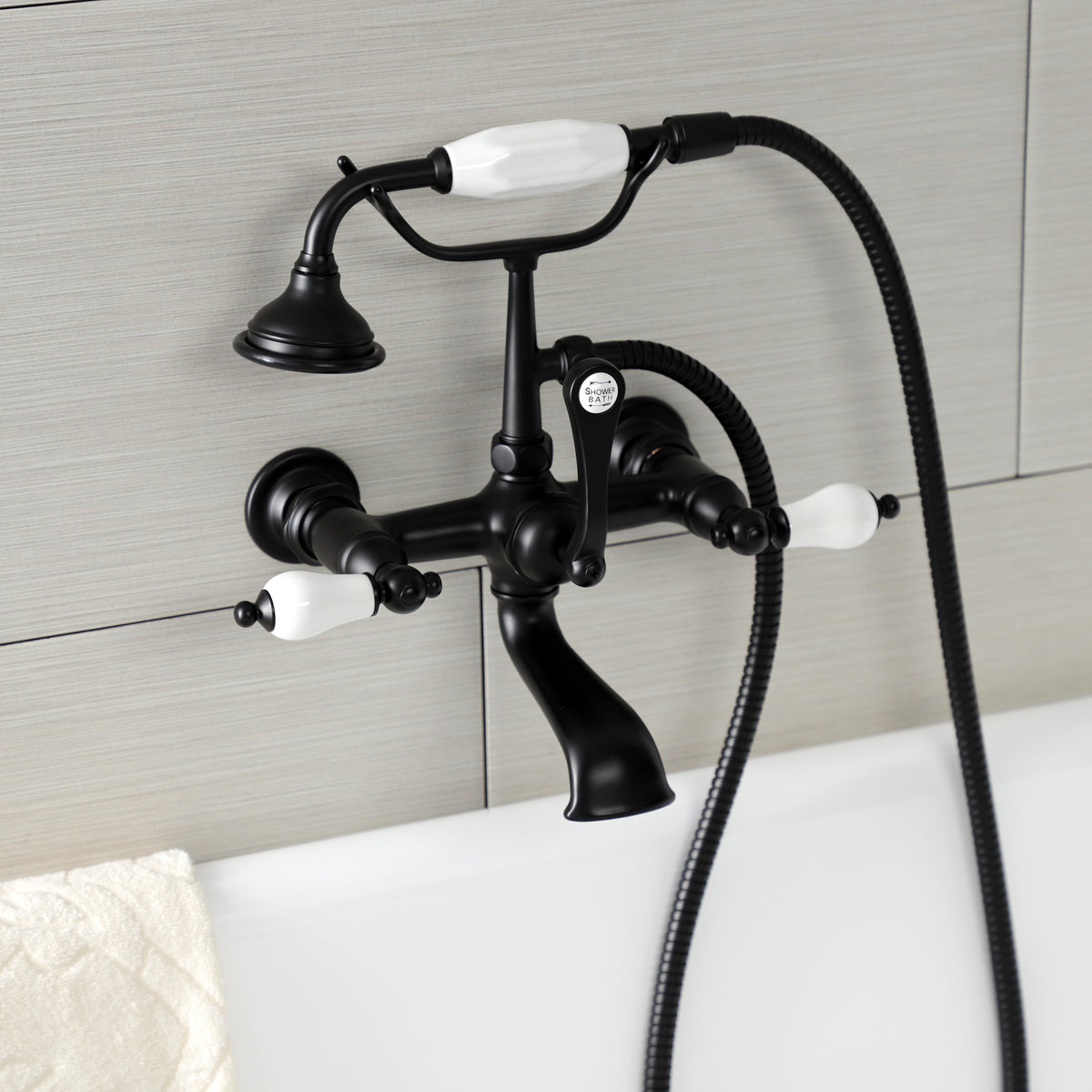 Aqua Vintage 7-Inch Wall Mount Tub Faucet with Hand Shower