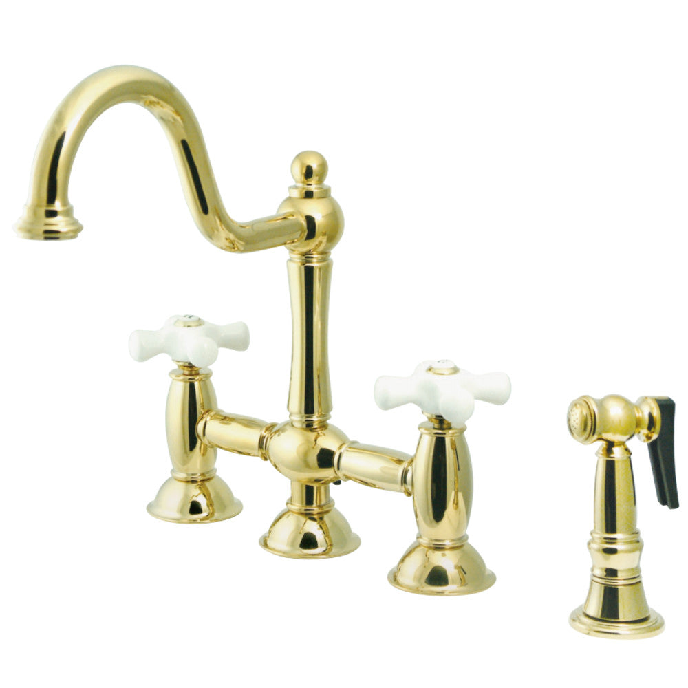 Kingston Brass KS3798PXBS Restoration Bridge Kitchen Faucet with Brass Sprayer