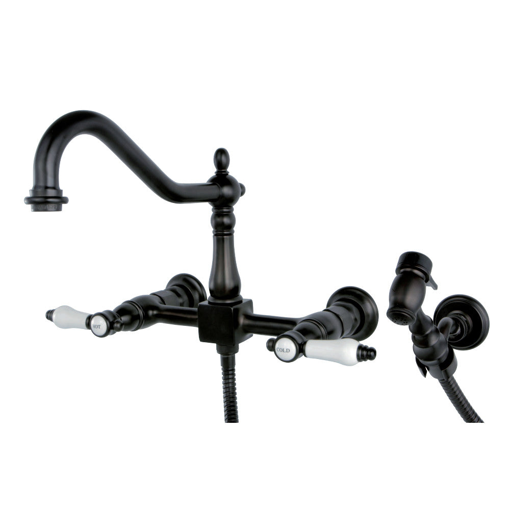 Kingston Brass KS1241BPLBS Bel-Air Wall Mount Bridge Kitchen Faucet with Brass Spray