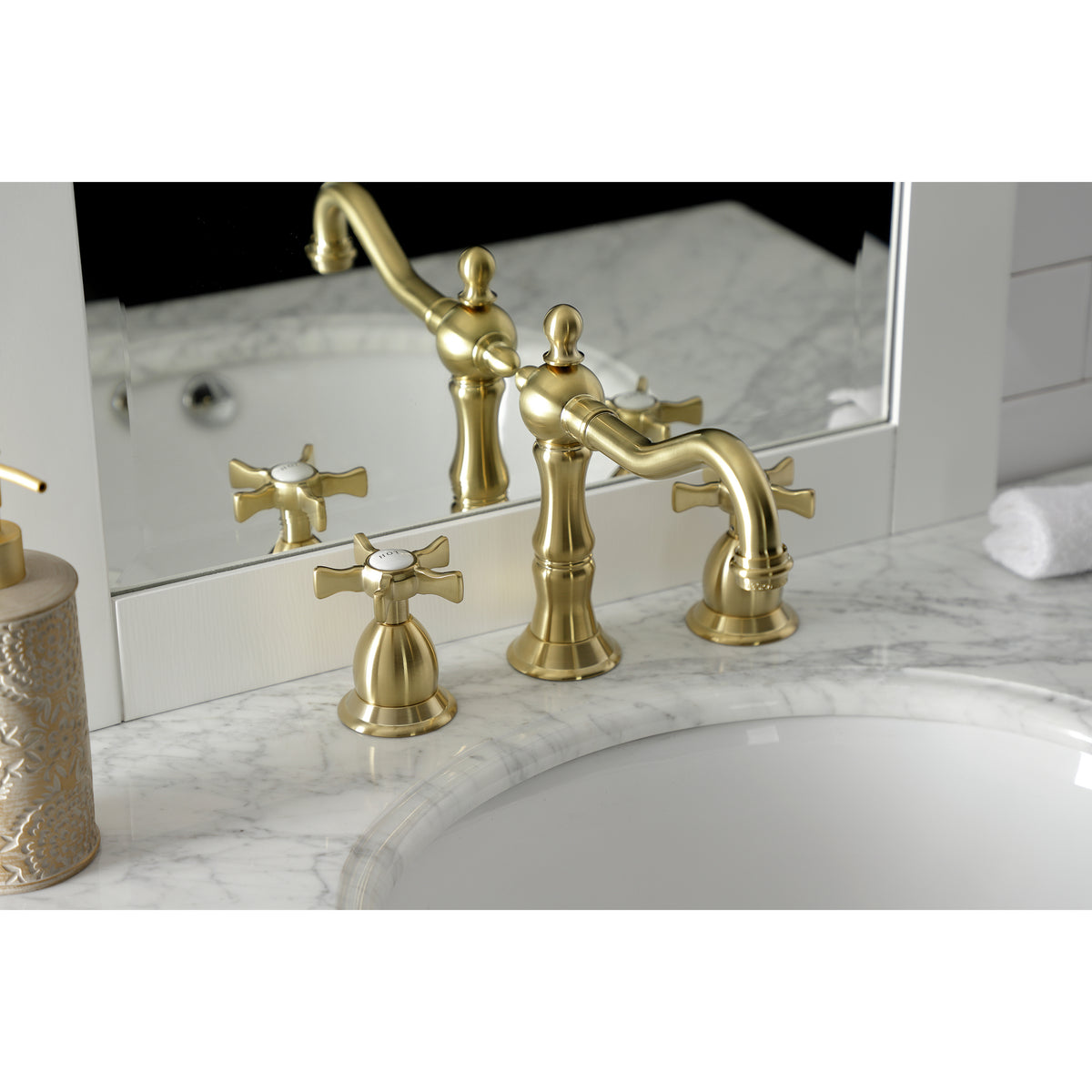 Kingston Brass KS1977NX Hamilton Widespread Bathroom Faucet with Brass Pop-Up