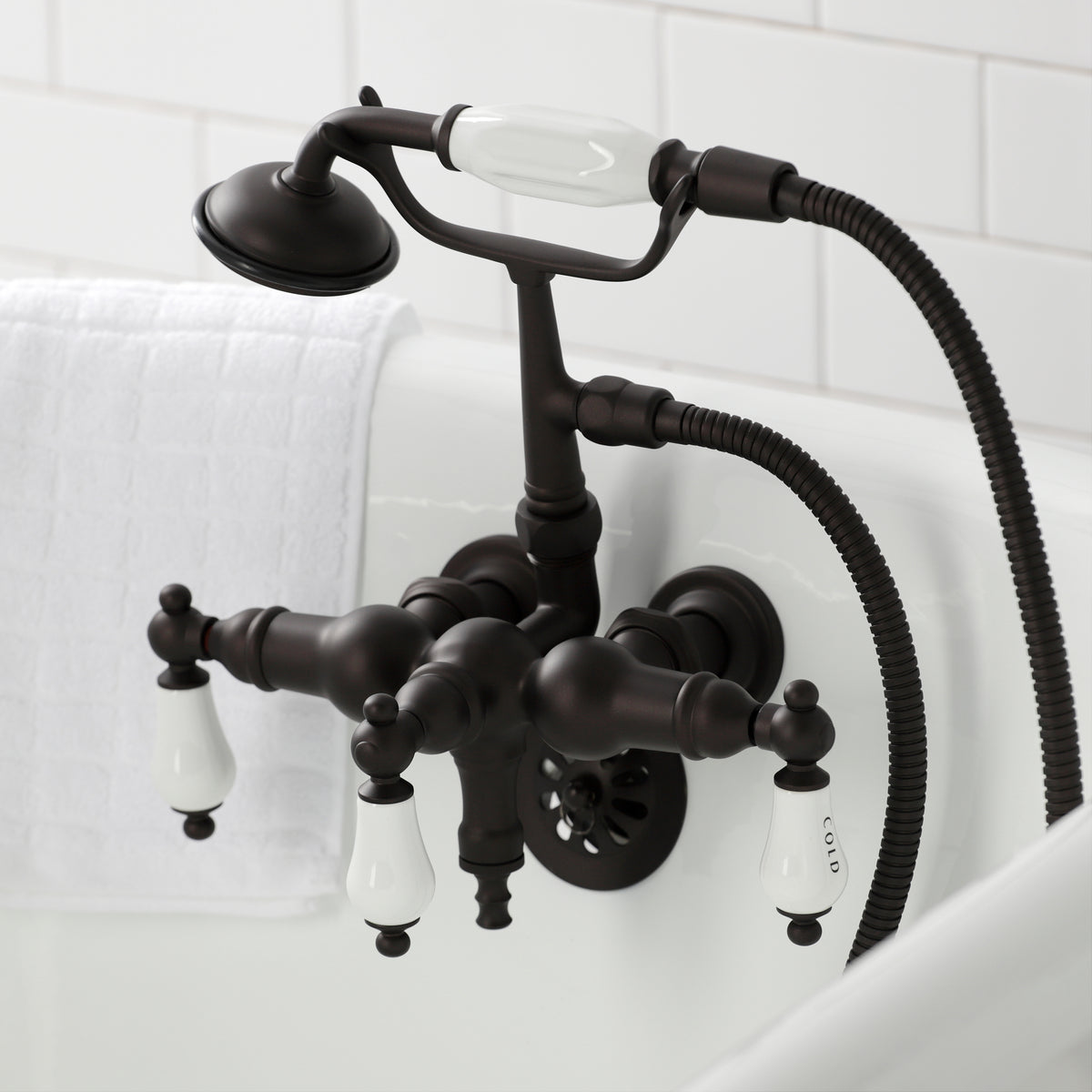 Vintage 3-3/8" Tub Wall Mount Clawfoot Tub Faucet with Hand Shower