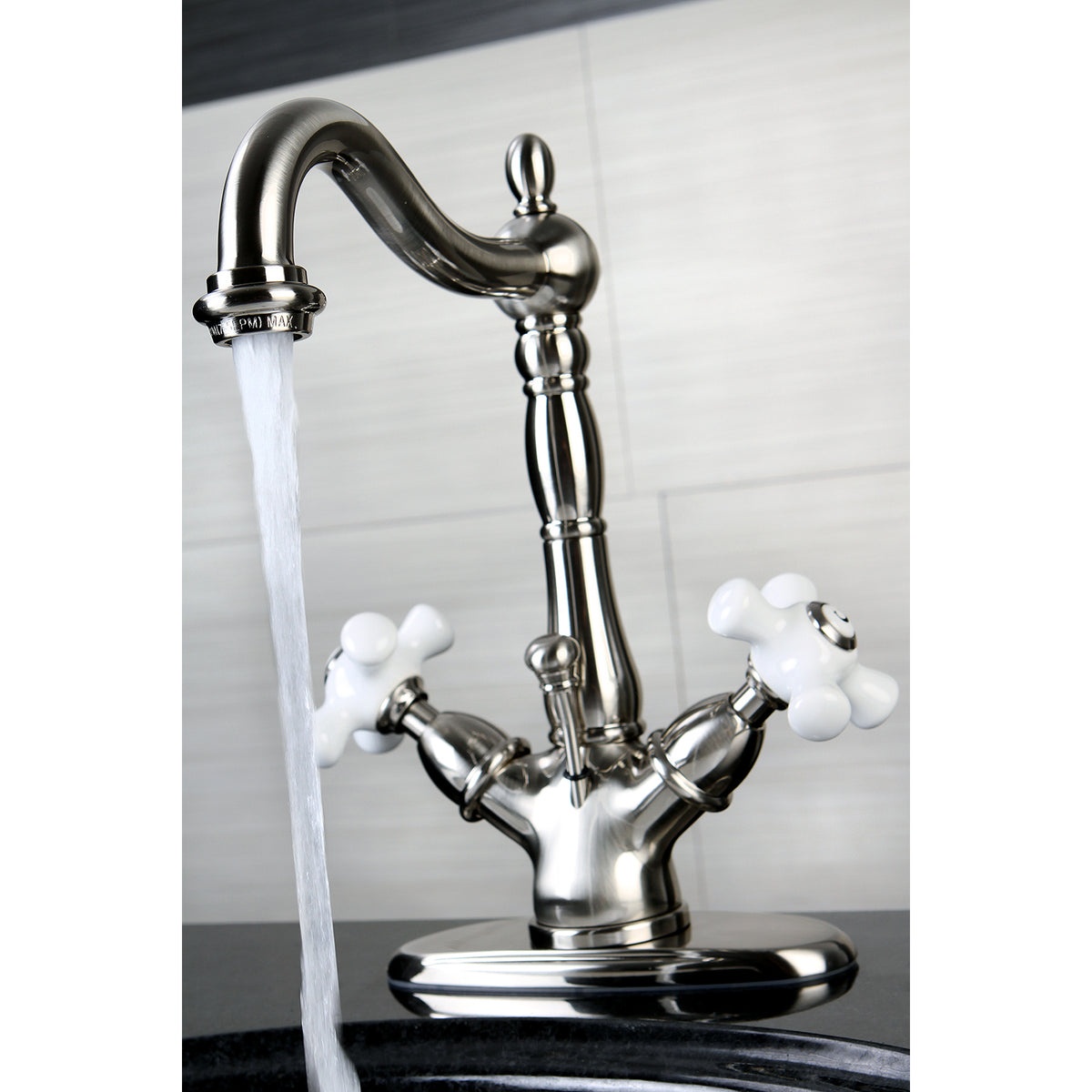 Kingston Brass KS1430PX Heritage Two-Handle Bathroom Faucet with Brass Pop-Up and Cover Plate