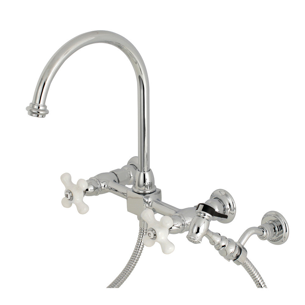 Kingston Brass KS1292PXBS Restoration Wall Mount Bridge Kitchen Faucet with Brass Sprayer