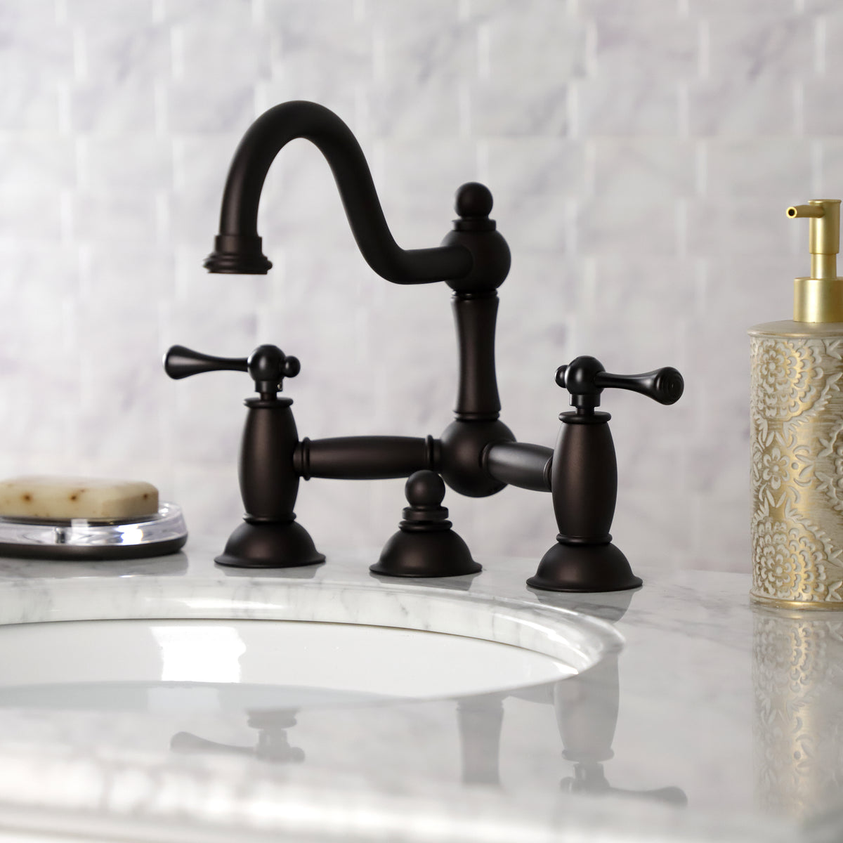 Kingston Brass KS3918BL Restoration Bathroom Bridge Faucet