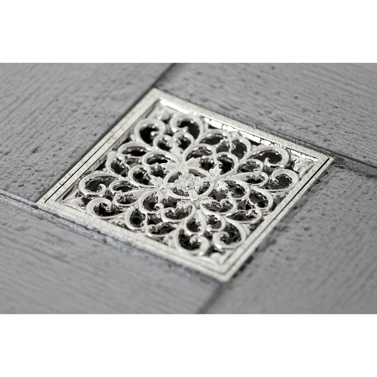Kingston Brass Watercourse Scroll 4" Square Grid Shower Drain