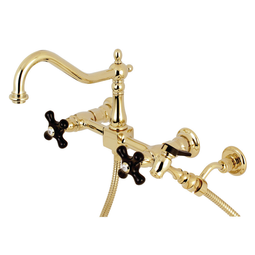 Kingston Brass KS1248PKXBS Duchess Wall Mount Bridge Kitchen Faucet with Brass Spray