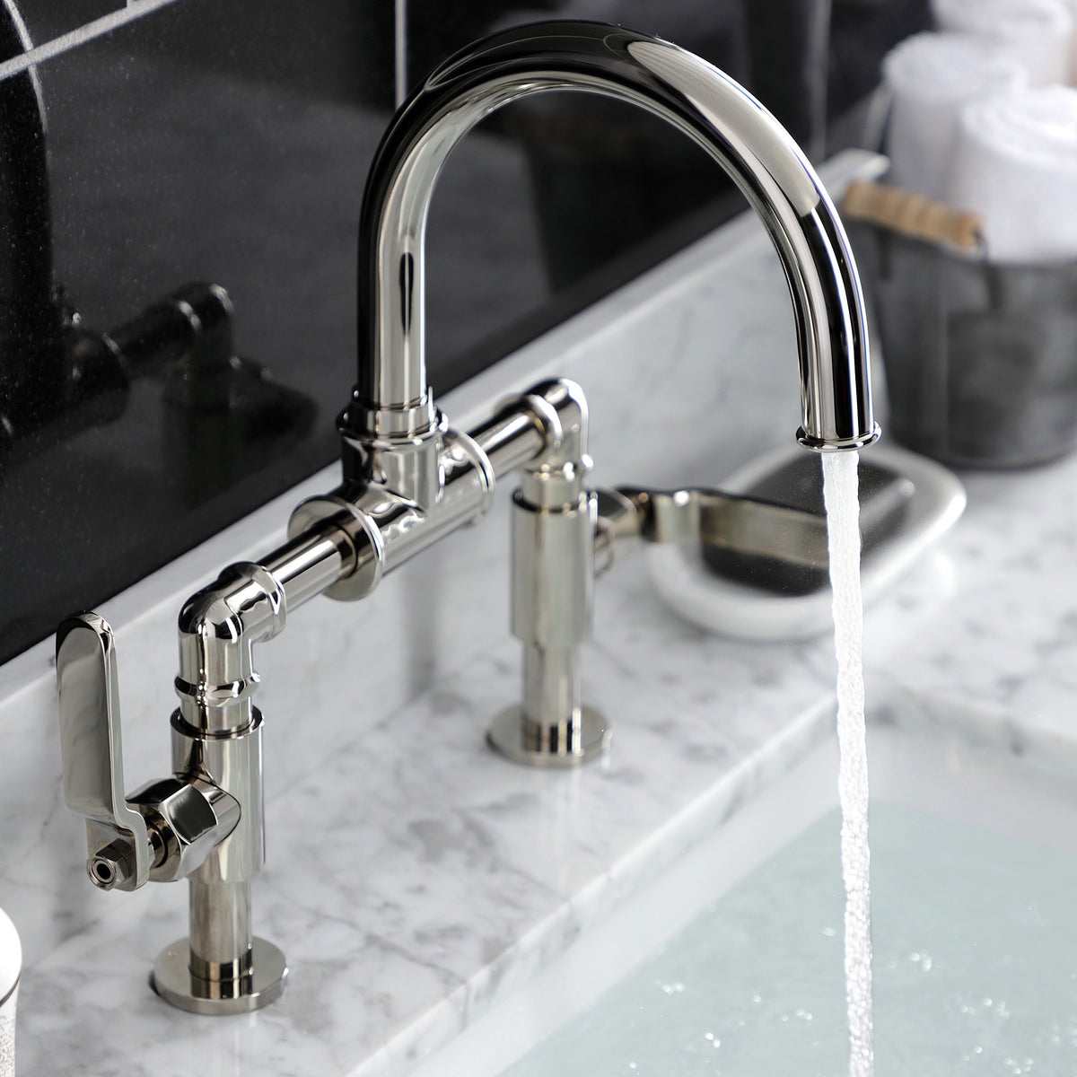 Kingston Brass KS2171KL Whitaker Industrial Style Bridge Bathroom Faucet with Pop-Up Drain