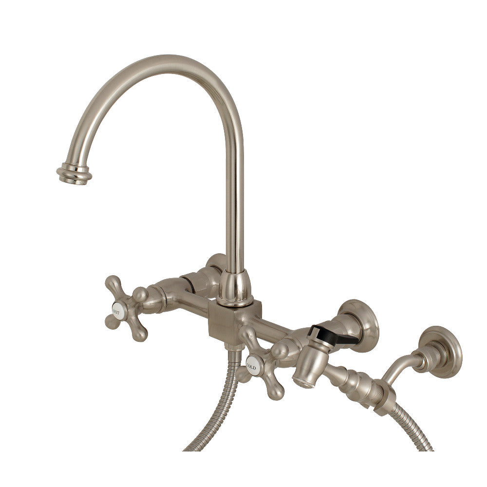 Kingston Brass KS1295AXBS Restoration Wall Mount Bridge Kitchen Faucet with Brass Sprayer