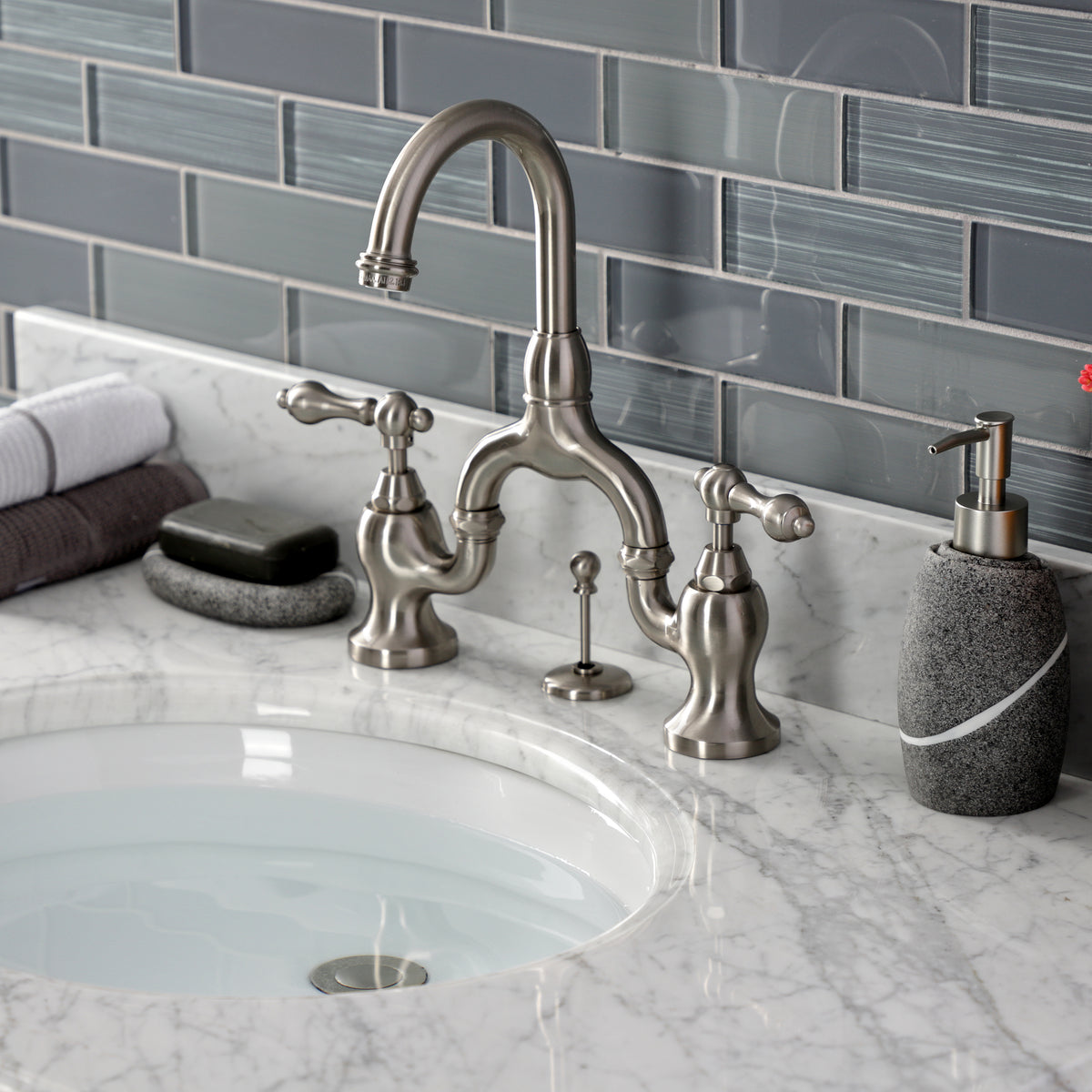 Kingston Brass KS7995AL English Country Bridge Bathroom Faucet with Brass Pop-Up