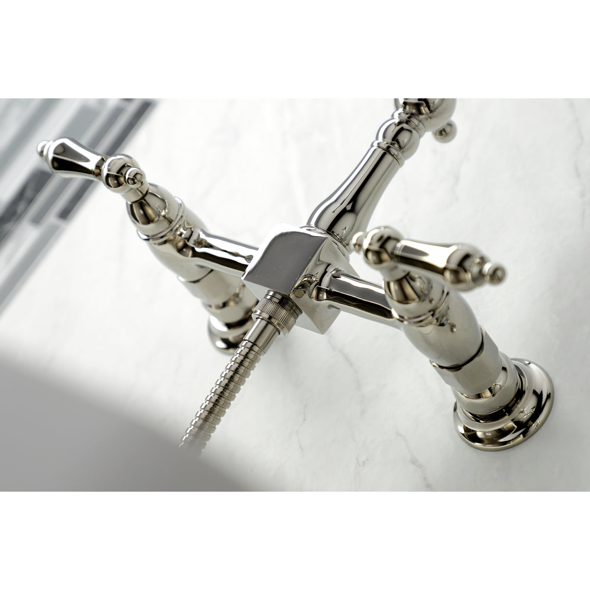 Kingston Brass KS1246ALBS Heritage Wall Mount Bridge Kitchen Faucet with Brass Spray