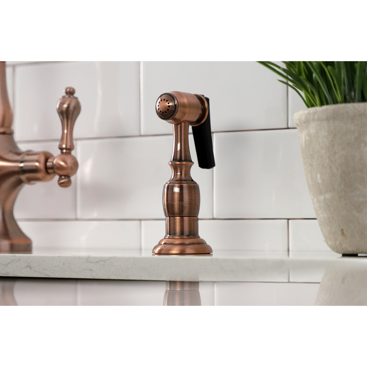 Kingston Brass KS1778ALBS Heritage 2-Handle Kitchen Faucet with Brass Sprayer