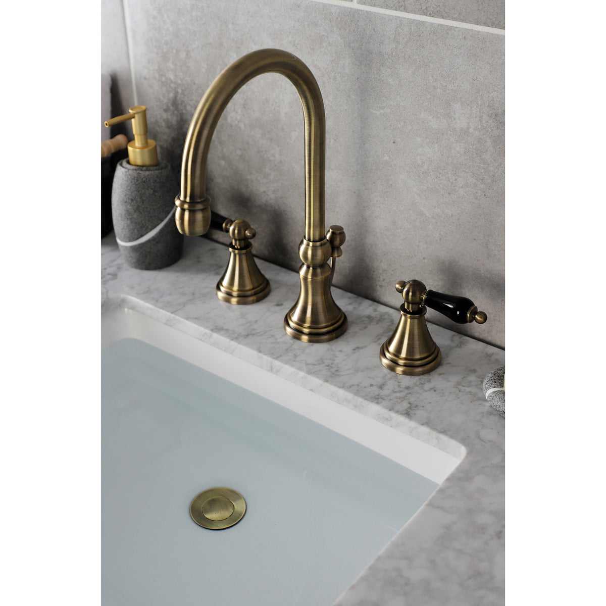 Kingston Brass KS2982PKL Duchess Widespread Bathroom Faucet with Brass Pop-Up