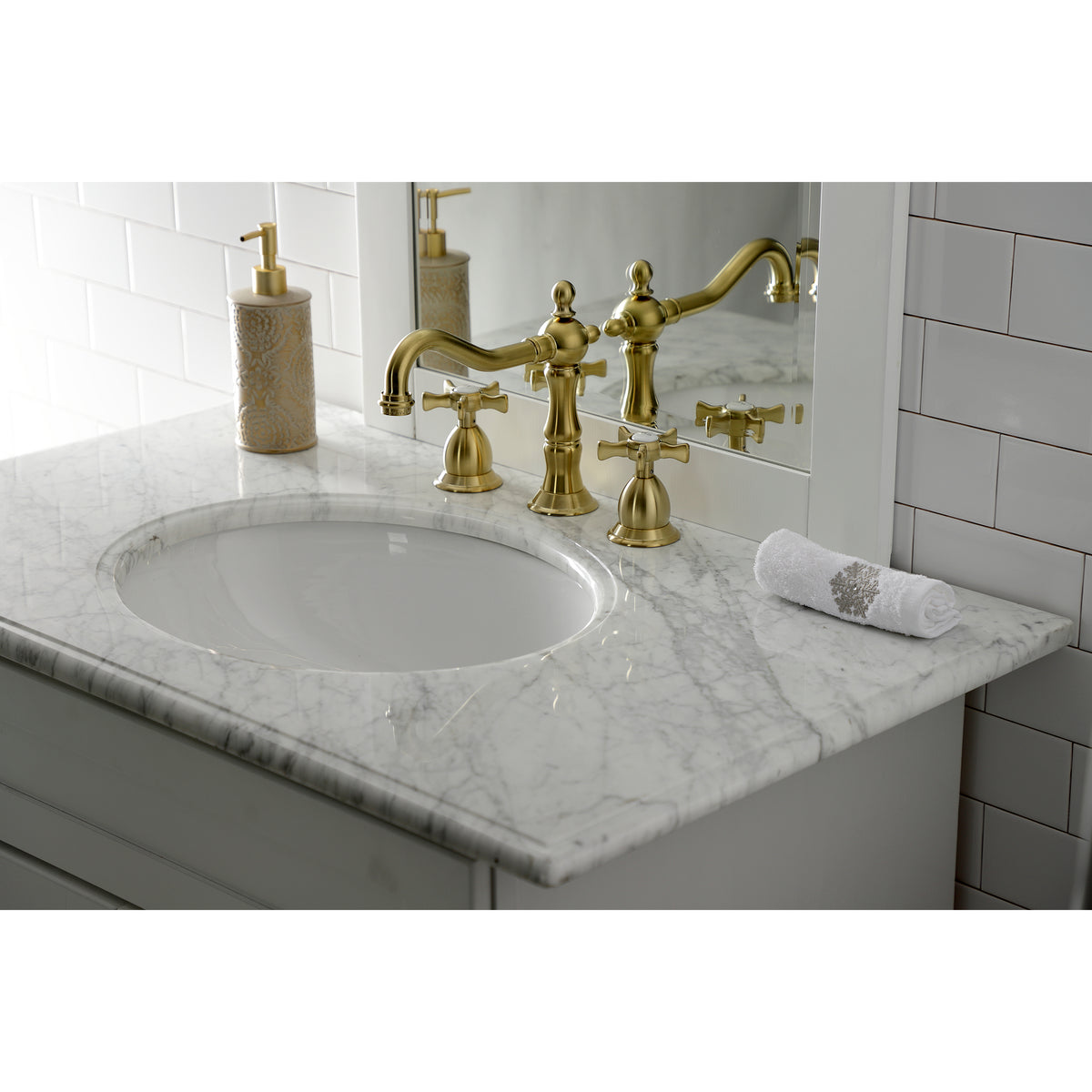 Kingston Brass KS1977NX Hamilton Widespread Bathroom Faucet with Brass Pop-Up