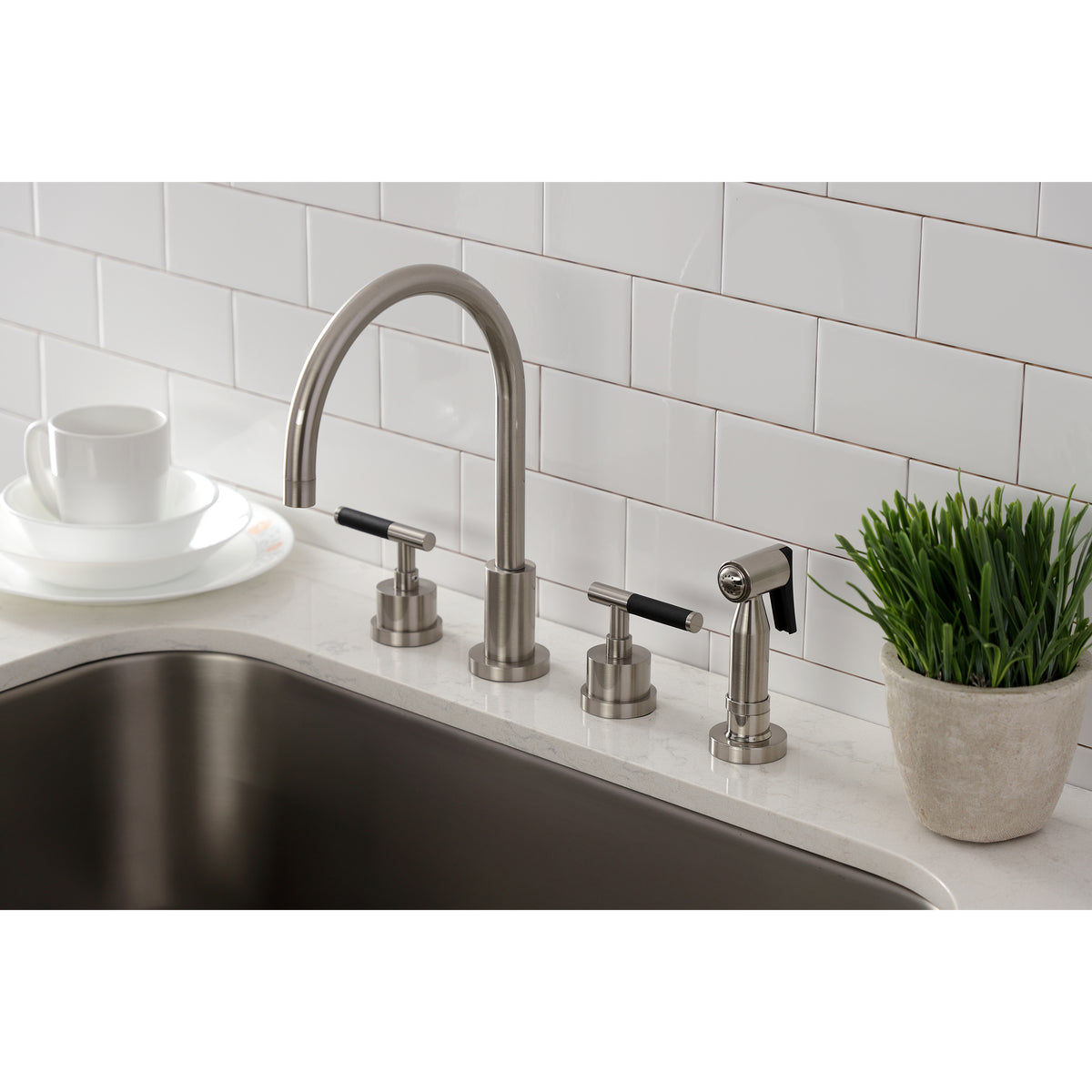 Kingston Brass KS8728CKLBS Kaiser Widespread Kitchen Faucet with Brass Sprayer