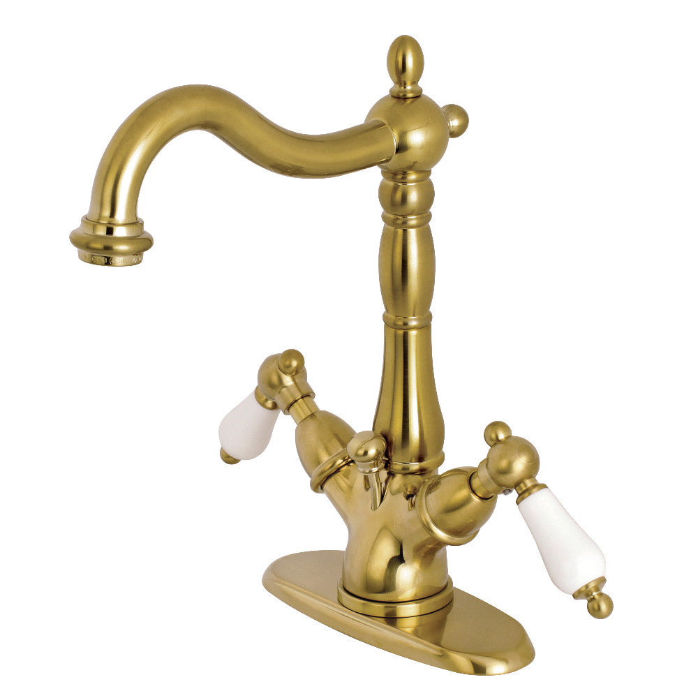 Kingston Brass KS1430PL Heritage Two-Handle Bathroom Faucet with Brass Pop-Up and Cover Plate
