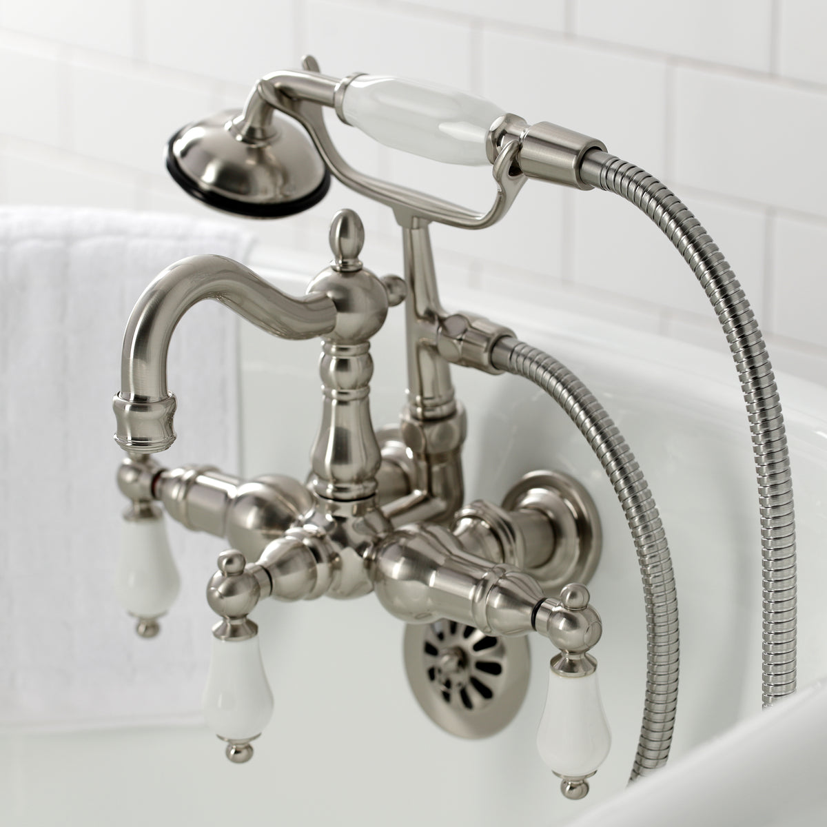 Heritage 3-3/8" Tub Wall Mount Clawfoot Tub Faucet with Hand Shower