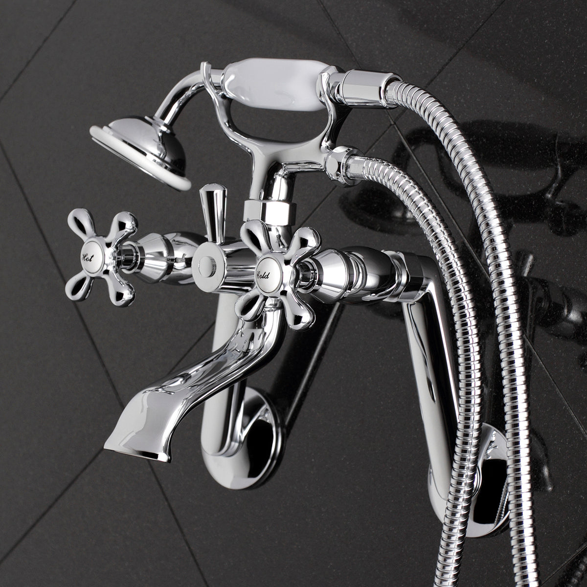 Kingston Tub Wall Mount Clawfoot Tub Faucet with Hand Shower