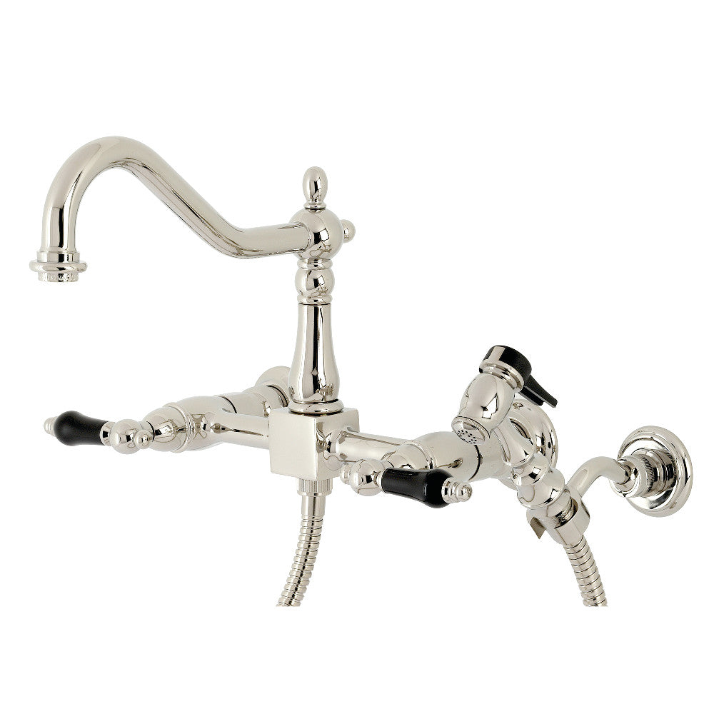 Kingston Brass KS1242PKLBS Duchess Wall Mount Bridge Kitchen Faucet with Brass Spray