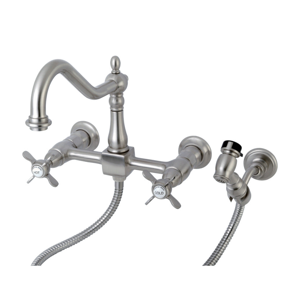 Kingston Brass KS1245BEXBS Essex Wall Mount Bridge Kitchen Faucet with Brass Spray
