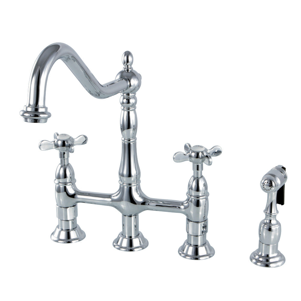 Kingston Brass KS1272BEXBS Essex Bridge Kitchen Faucet with Brass Sprayer