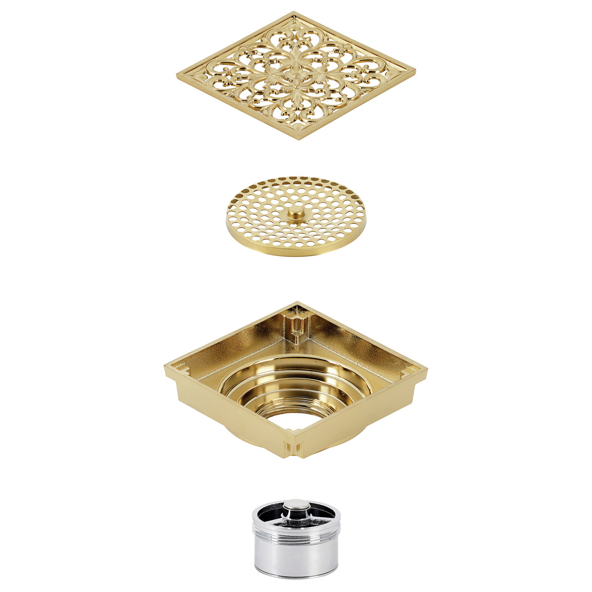 Kingston Brass Watercourse Scroll 4" Square Grid Shower Drain
