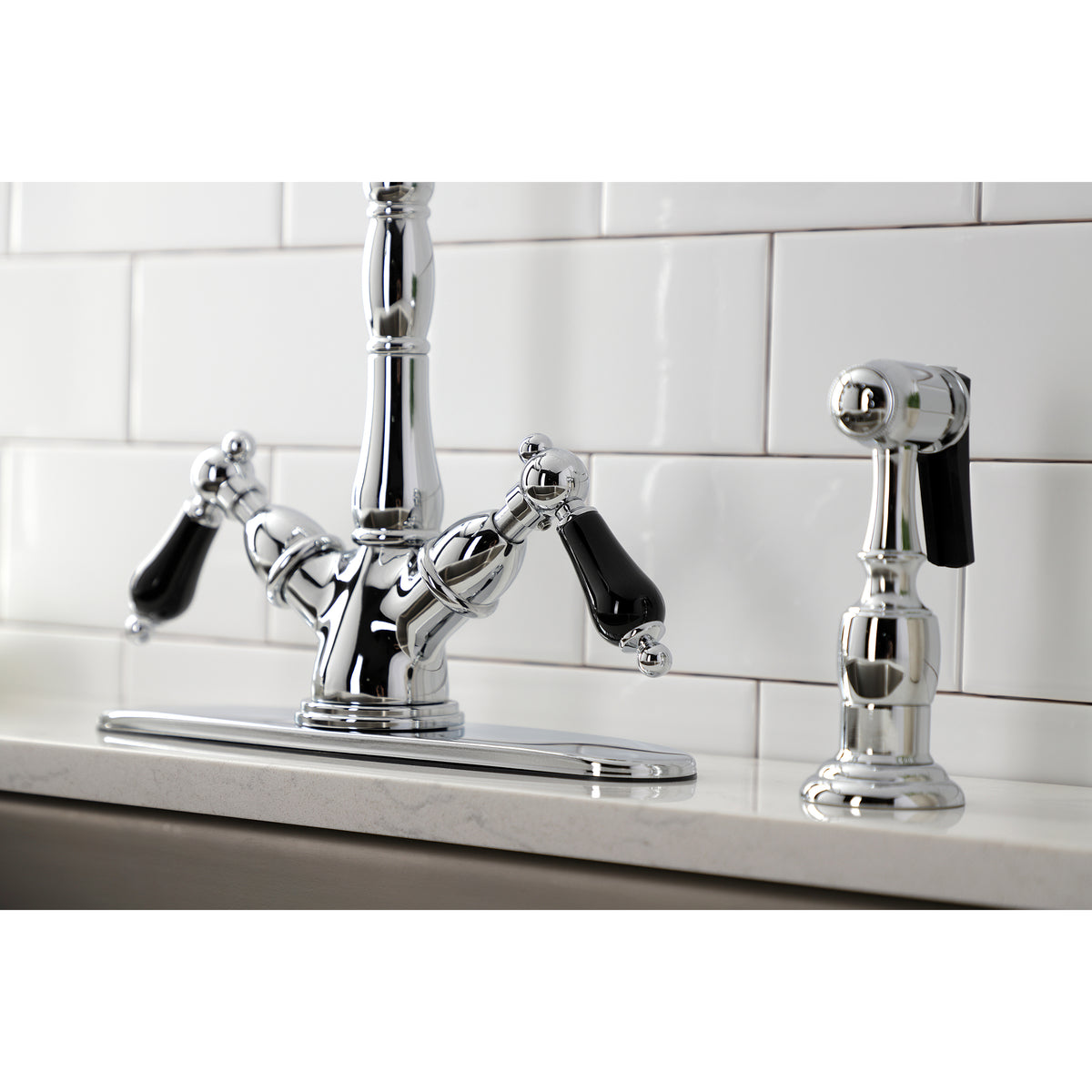 Kingston Brass KS1235PKLBS 8" Centerset Deck Mount Kitchen Faucet with Brass Sprayer