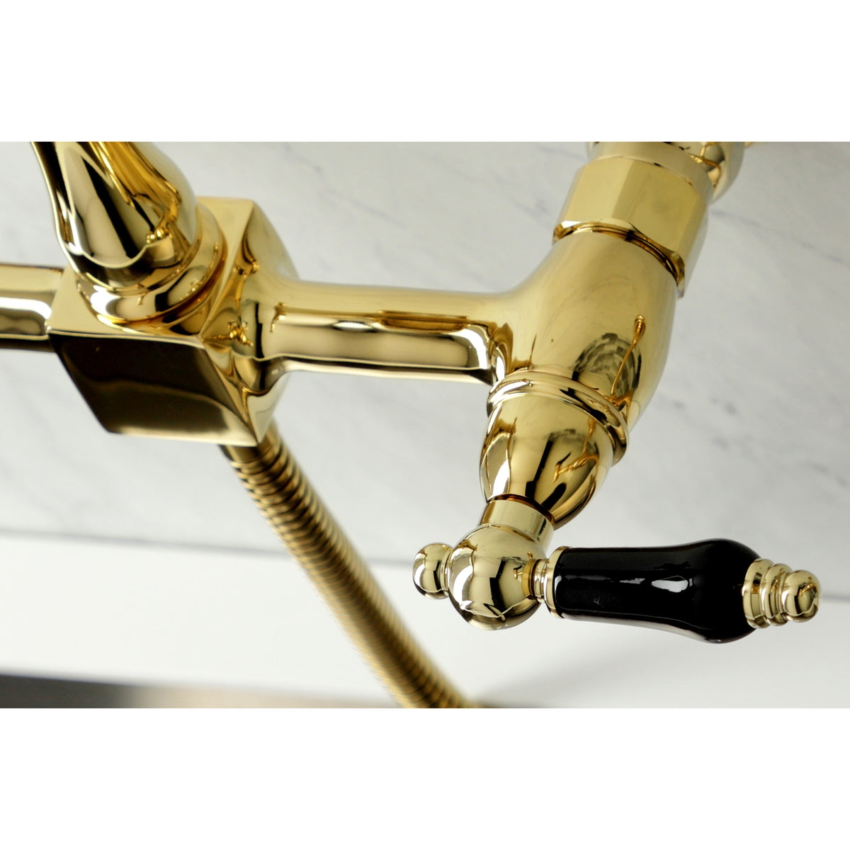Kingston Brass KS1262PKLBS Duchess Wall Mount Bridge Kitchen Faucet with Brass Sprayer