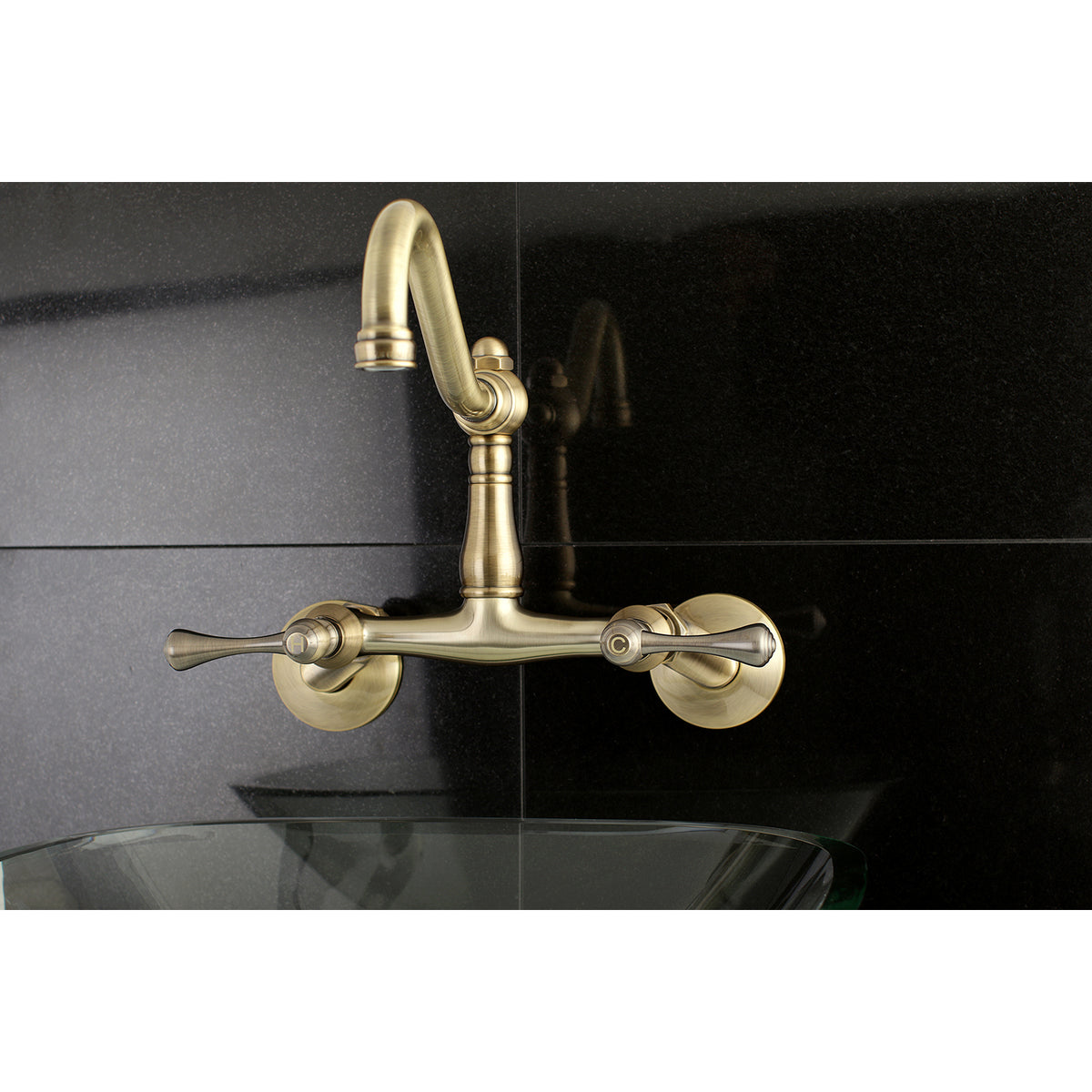 Kingston Brass KS322BLAC Vintage 6" Adjustable Center Wall Mount Kitchen Faucet