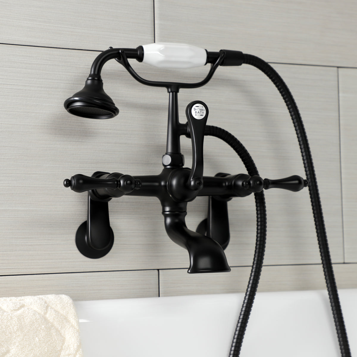 Aqua Vintage 7-Inch Adjustable Wall Mount Tub Faucet with Hand Shower