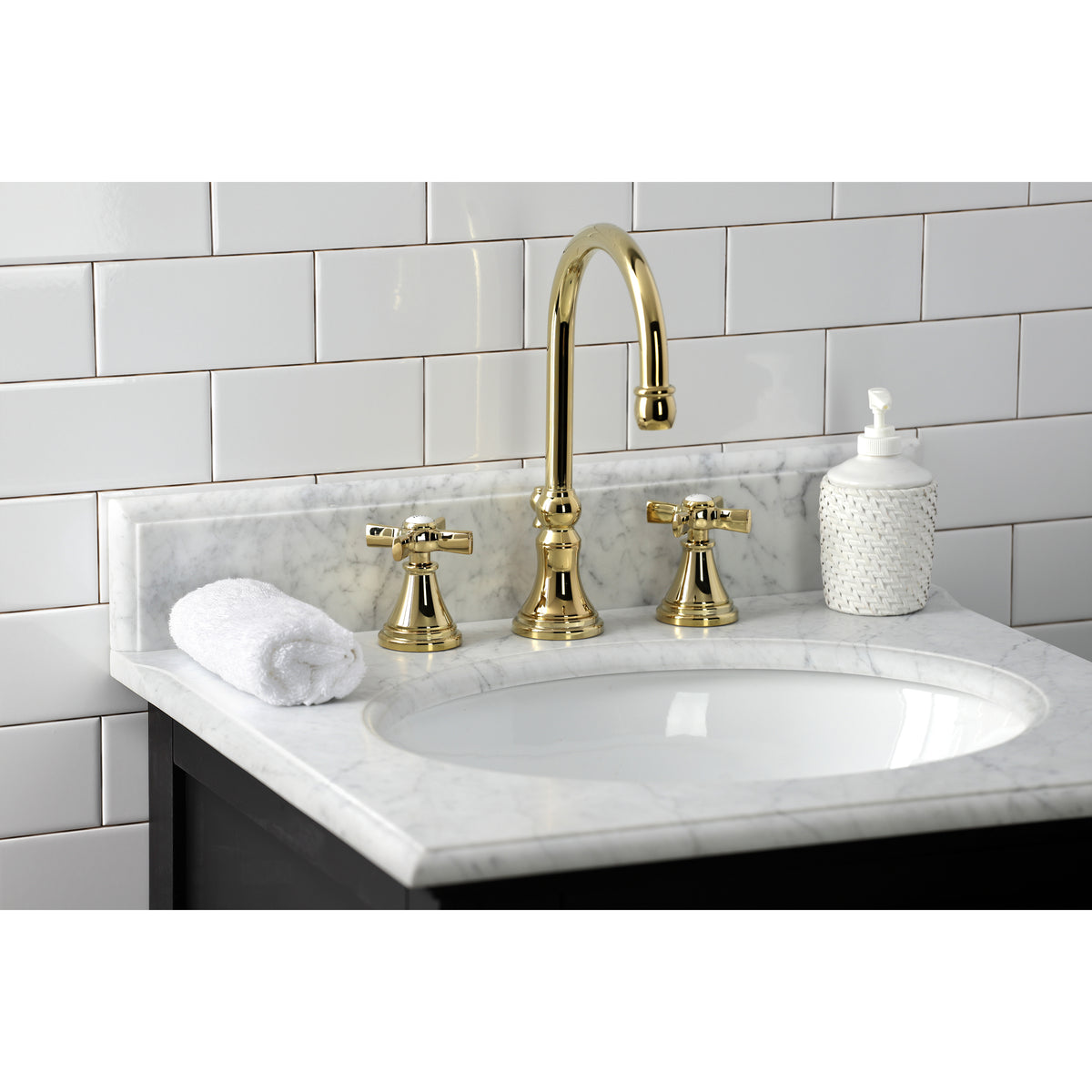 Kingston Brass KS2985ZX Millennium Widespread Bathroom Faucet with Brass Pop-Up