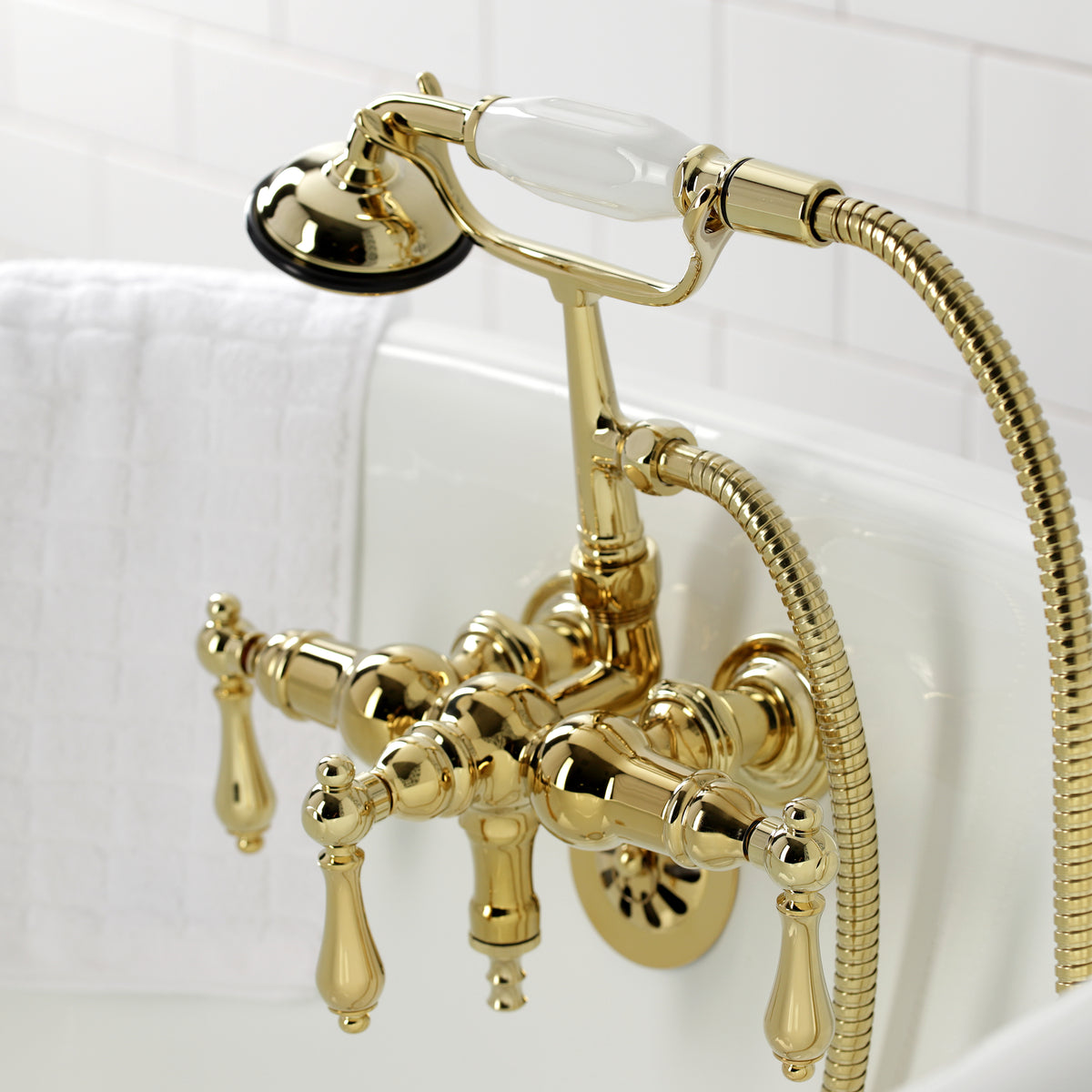 Vintage 3-3/8" Tub Wall Mount Clawfoot Tub Faucet with Hand Shower