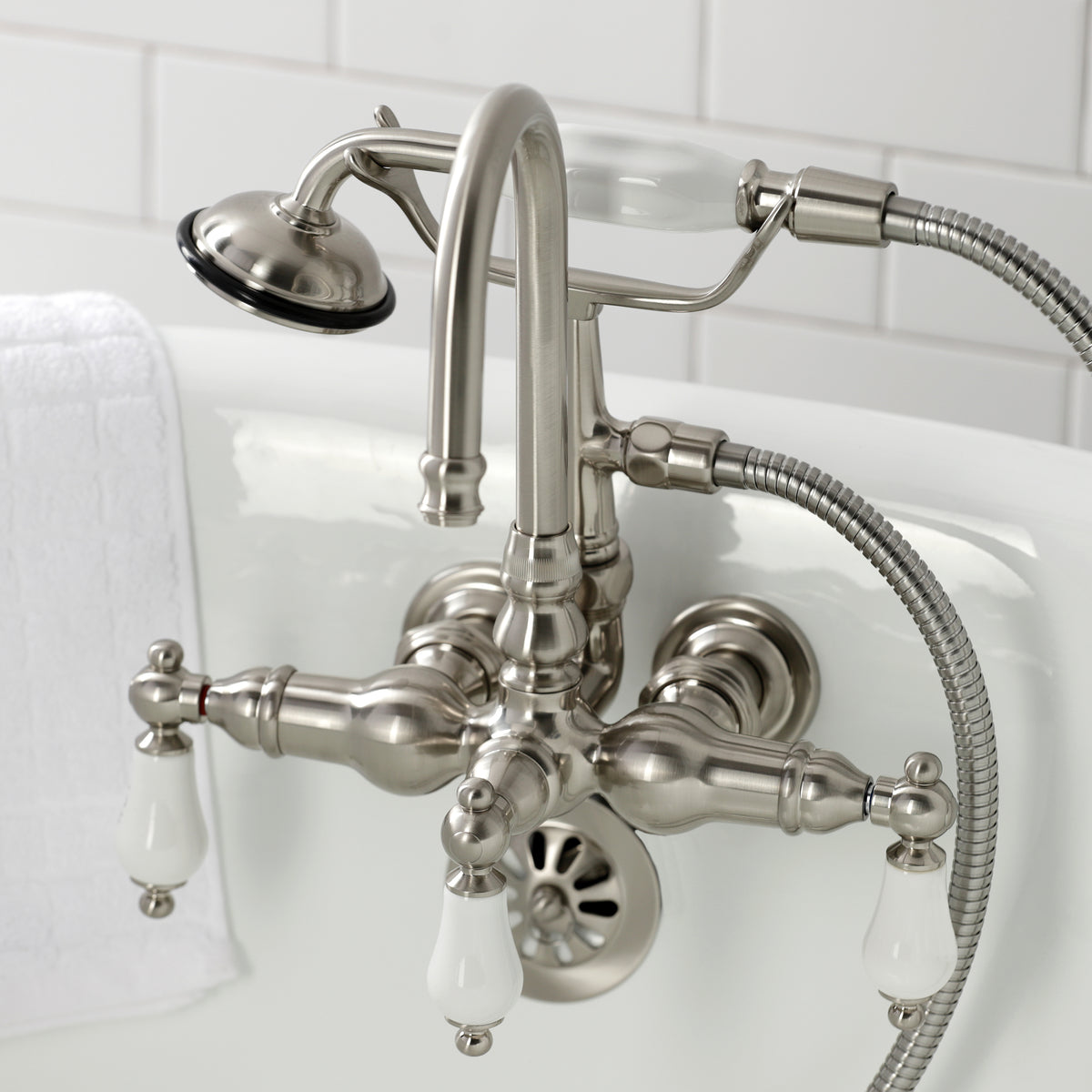 Vintage 3-3/8" Tub Wall Mount Clawfoot Tub Faucet with Hand Shower