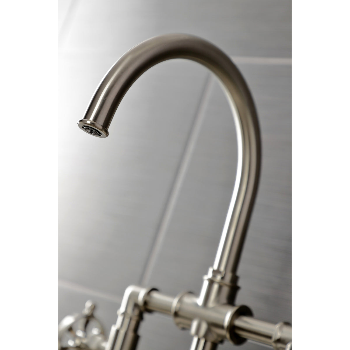 Kingston Brass KS2330RX Belknap Industrial Style Bridge Kitchen Faucet with Brass Sprayer