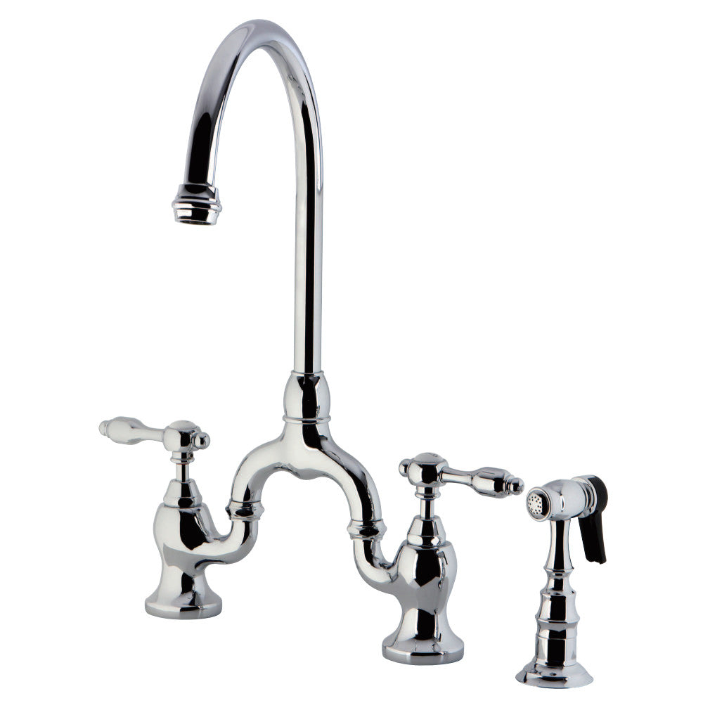 Kingston Brass KS7795TALBS Bridge Kitchen Faucet with Brass Sprayer