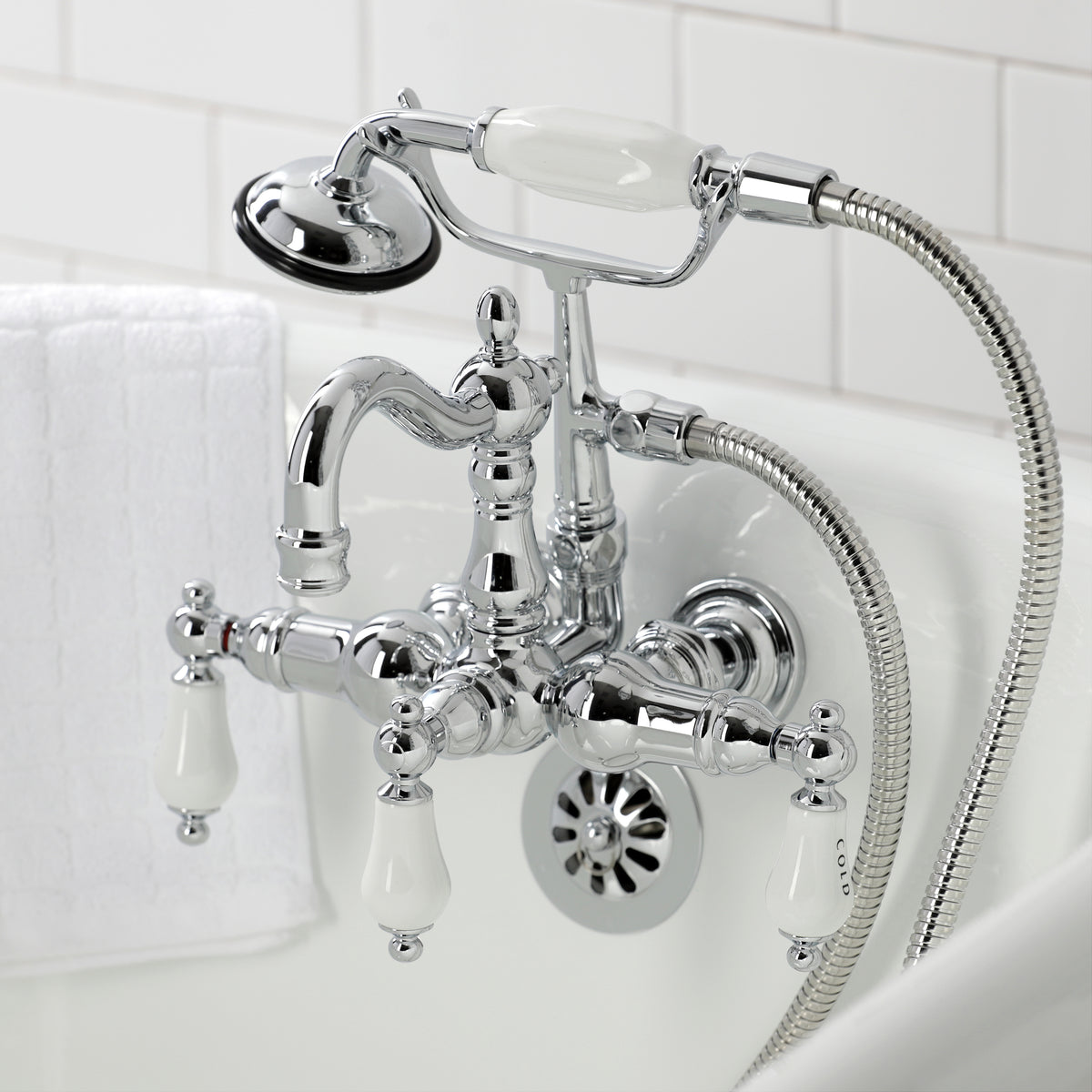 Heritage 3-3/8" Tub Wall Mount Clawfoot Tub Faucet with Hand Shower