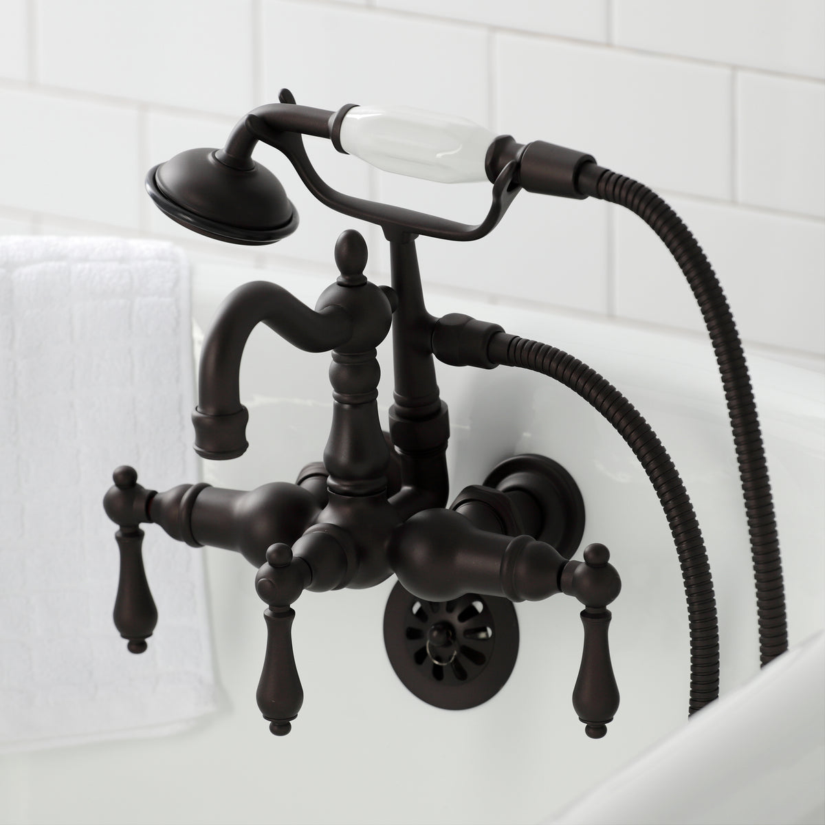 Heritage 3-3/8" Tub Wall Mount Clawfoot Tub Faucet with Hand Shower