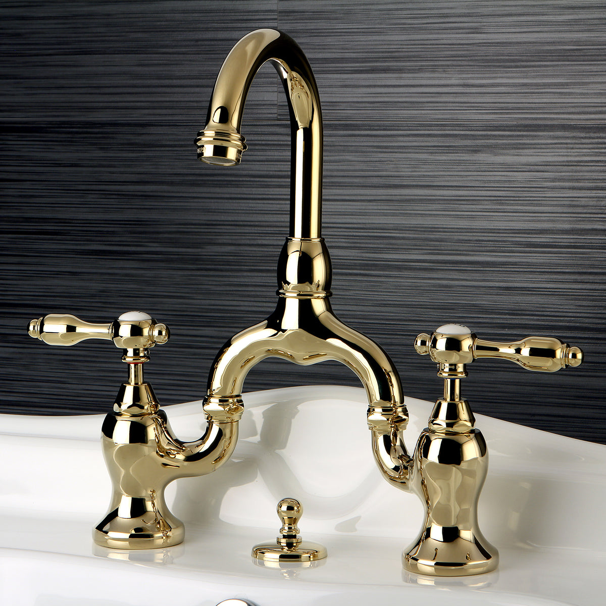 Kingston Brass KS7992TAL Tudor Bridge Bathroom Faucet with Brass Pop-Up