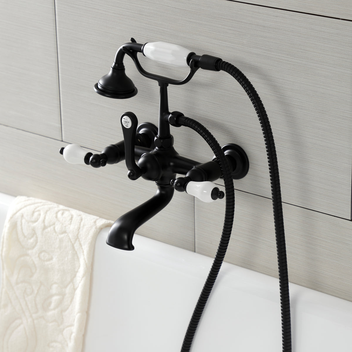 Aqua Vintage 7-Inch Wall Mount Tub Faucet with Hand Shower