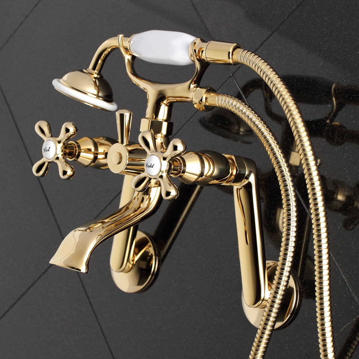 Kingston Tub Wall Mount Clawfoot Tub Faucet with Hand Shower