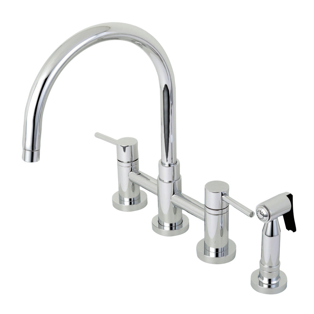 Kingston Brass KS8278DLBS Concord Two-Handle Bridge Kitchen Faucet with Brass Side Sprayer