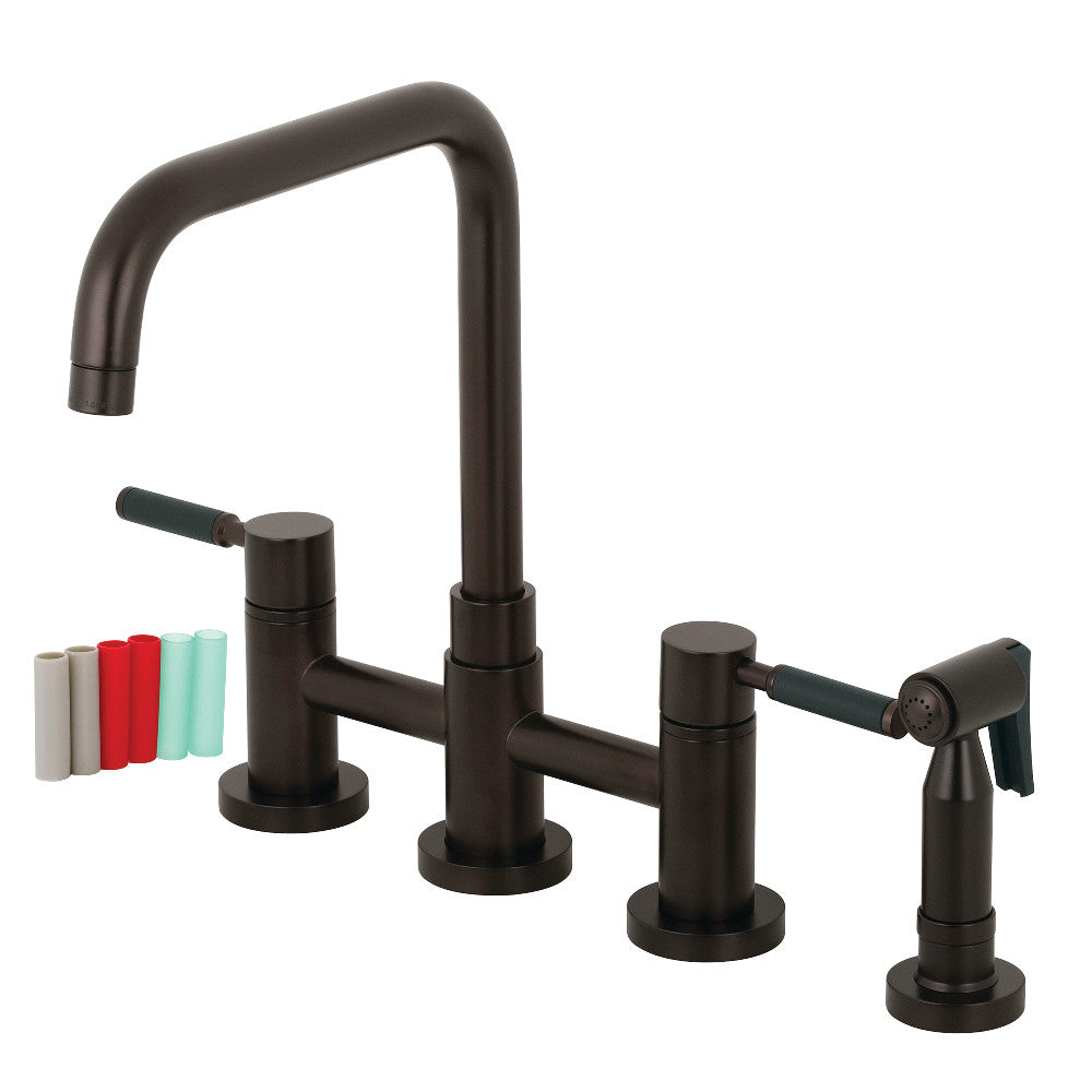 Kingston Brass KS8288DKLBS Concord Two-Handle Bridge Kitchen Faucet with Brass Side Sprayer