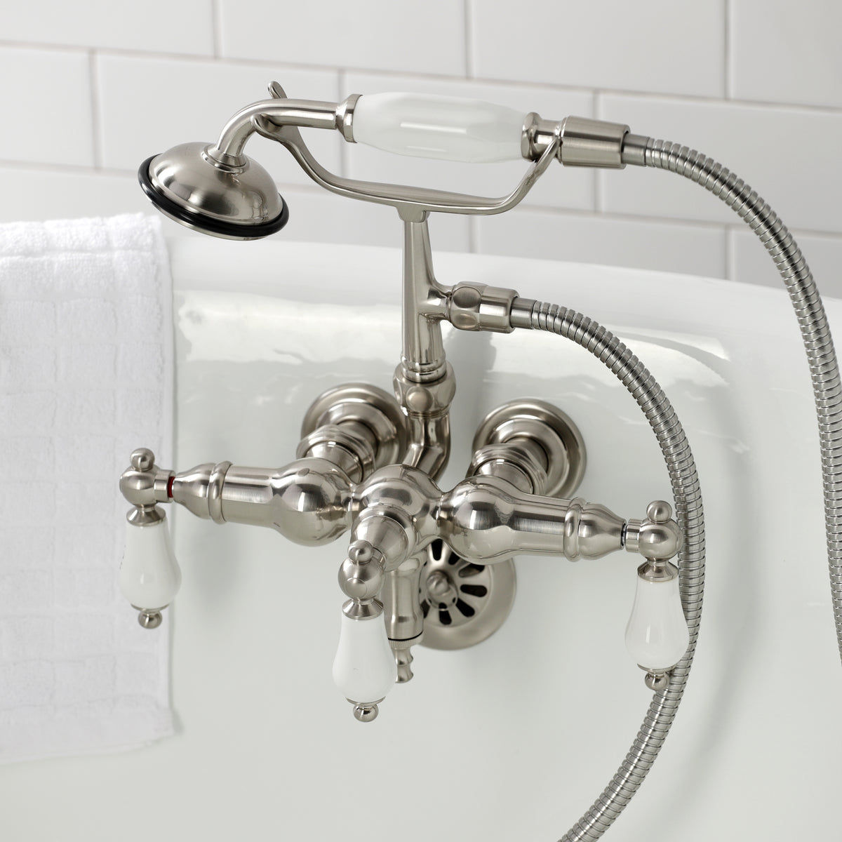Vintage 3-3/8" Tub Wall Mount Clawfoot Tub Faucet with Hand Shower
